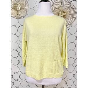 Eileen Fisher Organic Linen Top S Petite Chartreuse Lagenlook Minimalist Boxy
